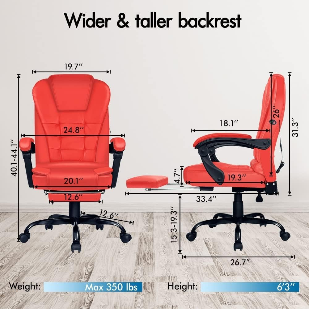 Red Massage Office Chair Recliner Footrest Ergonomic PU Leather Swivel