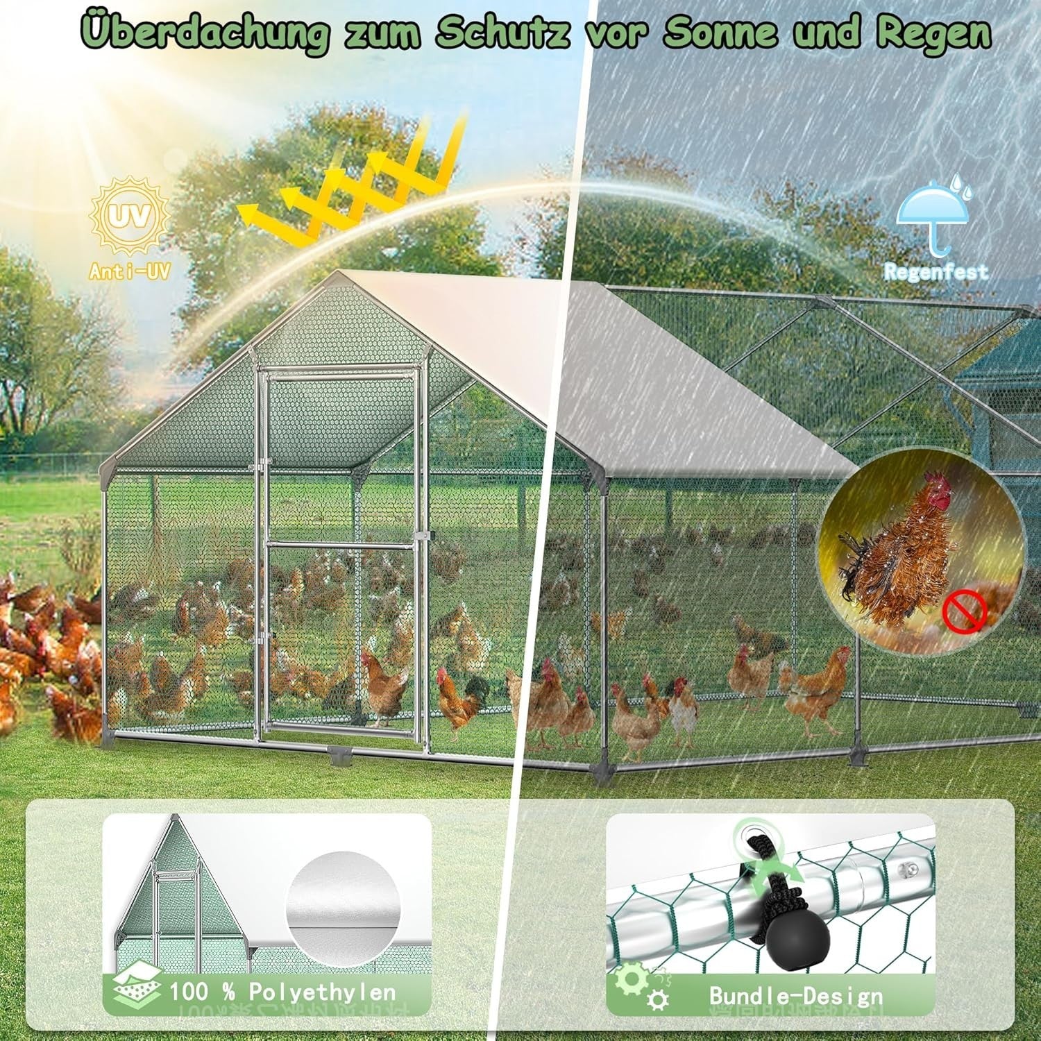 XXXL Walk In Chicken Run Galvanised Steel Outdoor Pet Enclosure Roof
