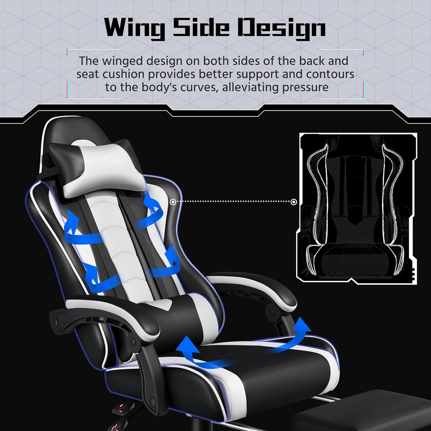 Gaming Chair Office Desk Large PU Leather Recliner w/ Footrest Lumbar Massage