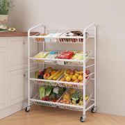 4 Tier Rolling Vegetable Storage Rack Kitchen Trolley with Wheels White