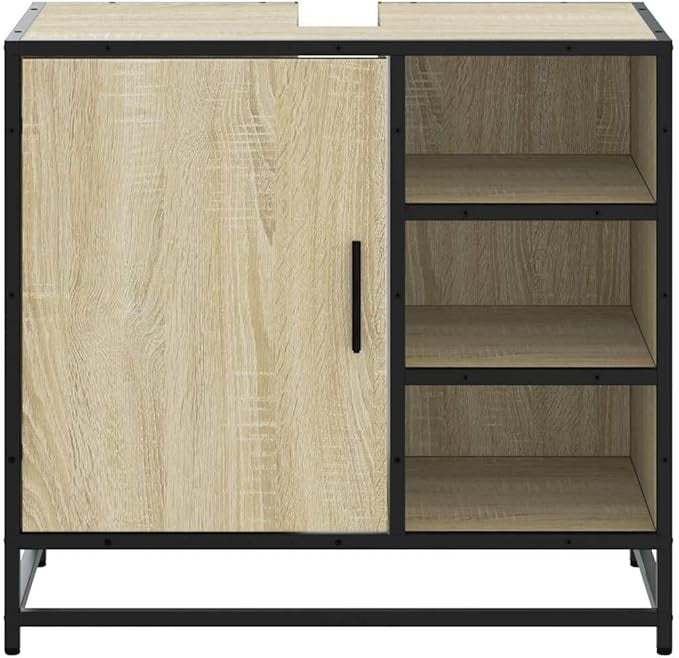 Sonoma Oak Bathroom Sink Cabinet 65x33x60cm Under Basin Storage Unit Shelves