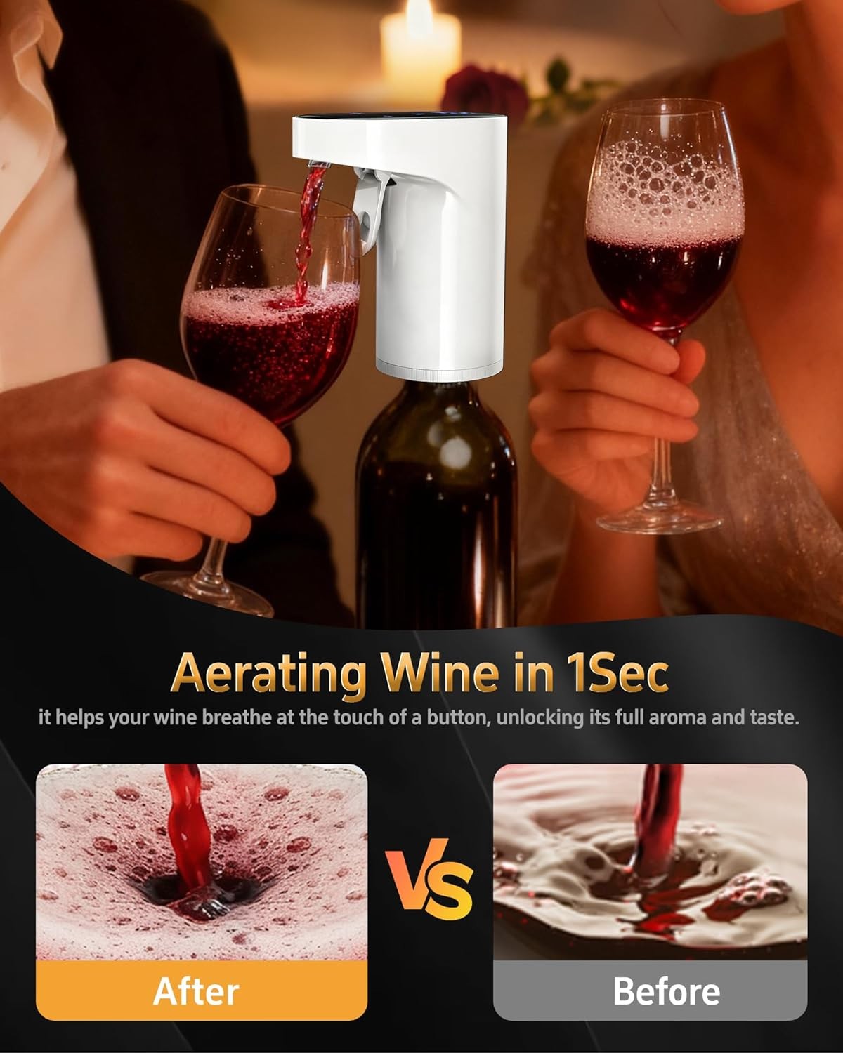 5-in-1 Electric Wine Aerator Dispenser White USB Recharge Smart Adjustable 990ml
