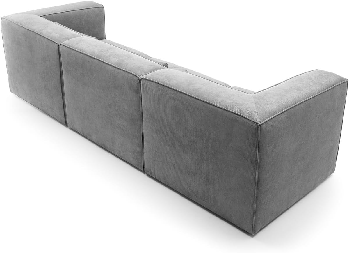 4 Seater Modular Sofa Light Grey Cord Chenille | Modern, Compact, Comfy