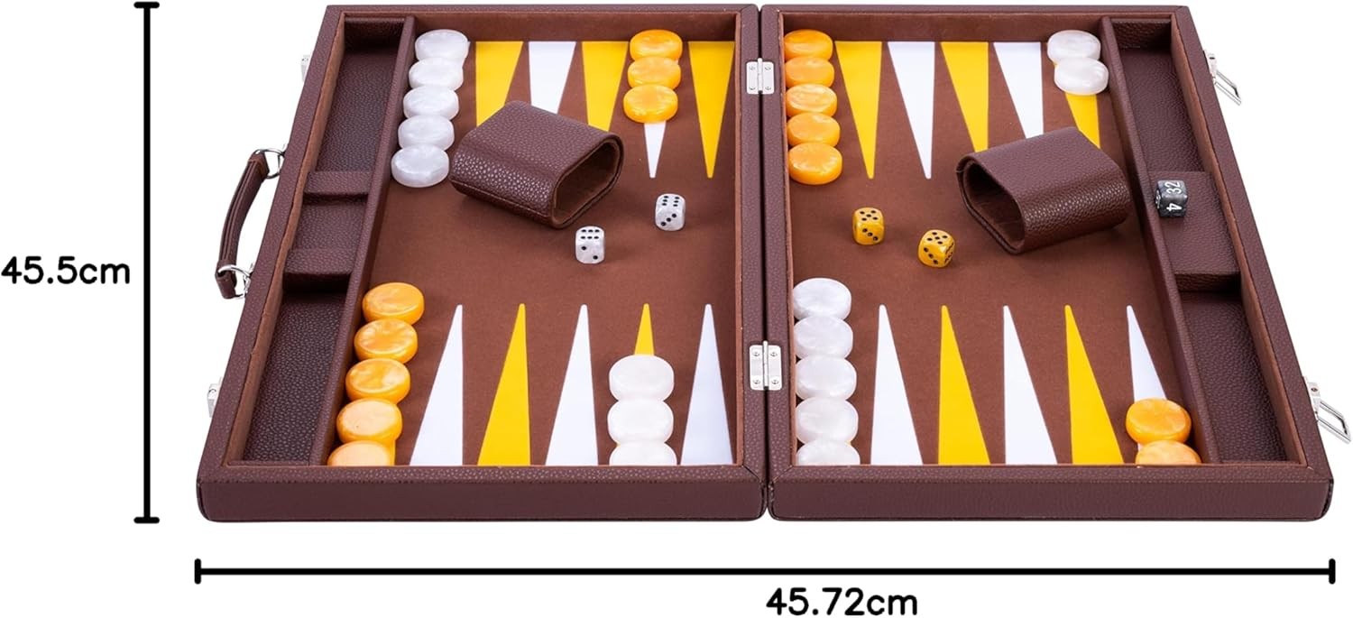 Luxury Backgammon Set 18in Faux Leather Case Large Strategy Board Game
