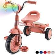 Foldable Toddler Tricycle 3 Wheel Kids Bike Music Lights Storage 1-4Y