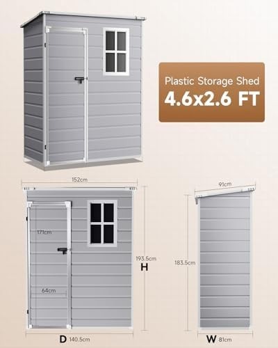 4.6x2.6FT Plastic Garden Shed Lockable Outdoor Storage with Floor & Window