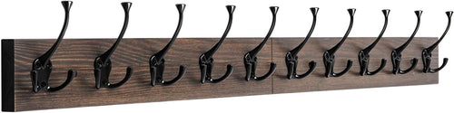 Rustic Wall Mounted Coat Rack 10 Hooks 34” Wood Hanging Rail Organizer