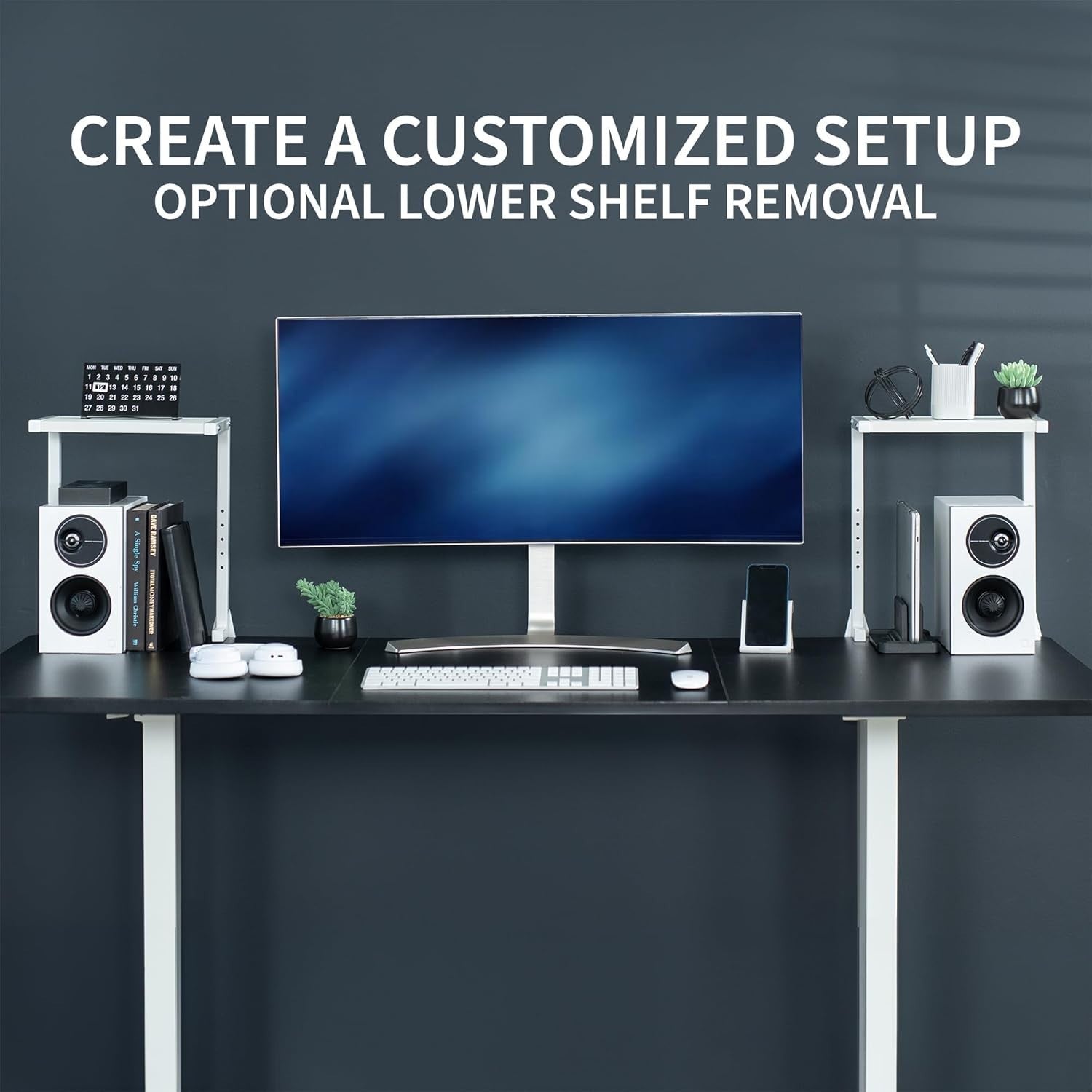 Clamp-On Desk Shelf 2-Tier White 13" Above/Below Mount Storage Organizer