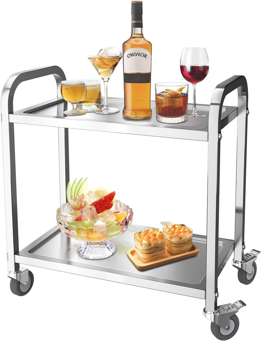 Stainless Steel 2 Tier Kitchen Trolley 85cm Heavy Duty Cart