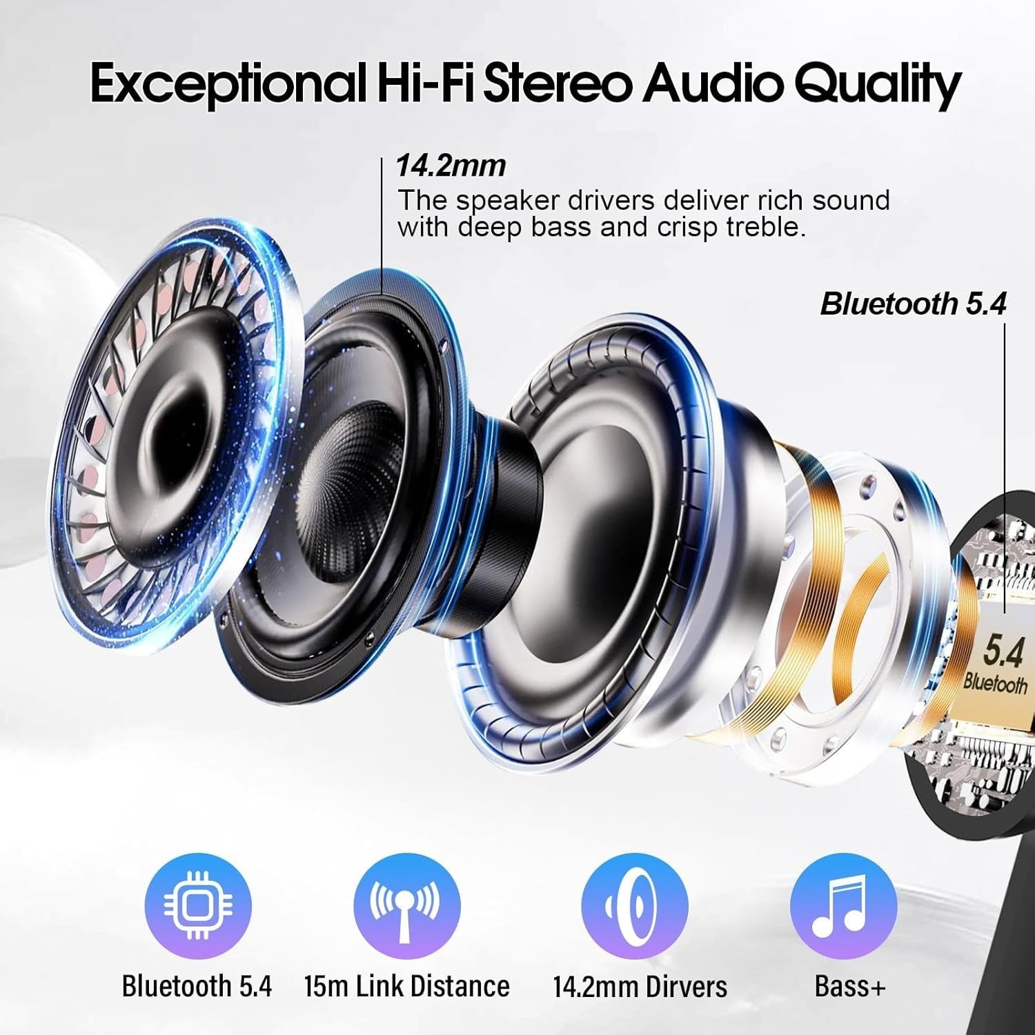 Wireless Earbuds Bluetooth 5.4 ANC Noise Cancelling Earphones HD Mic 40H Black