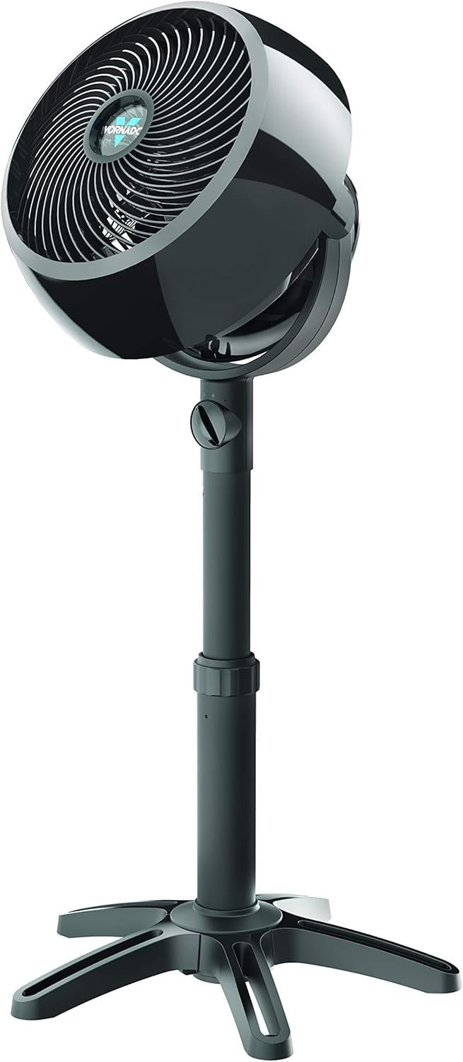 Black Pedestal Fan – 3-Speed Adjustable Height Whole Room Air Circulator Quiet