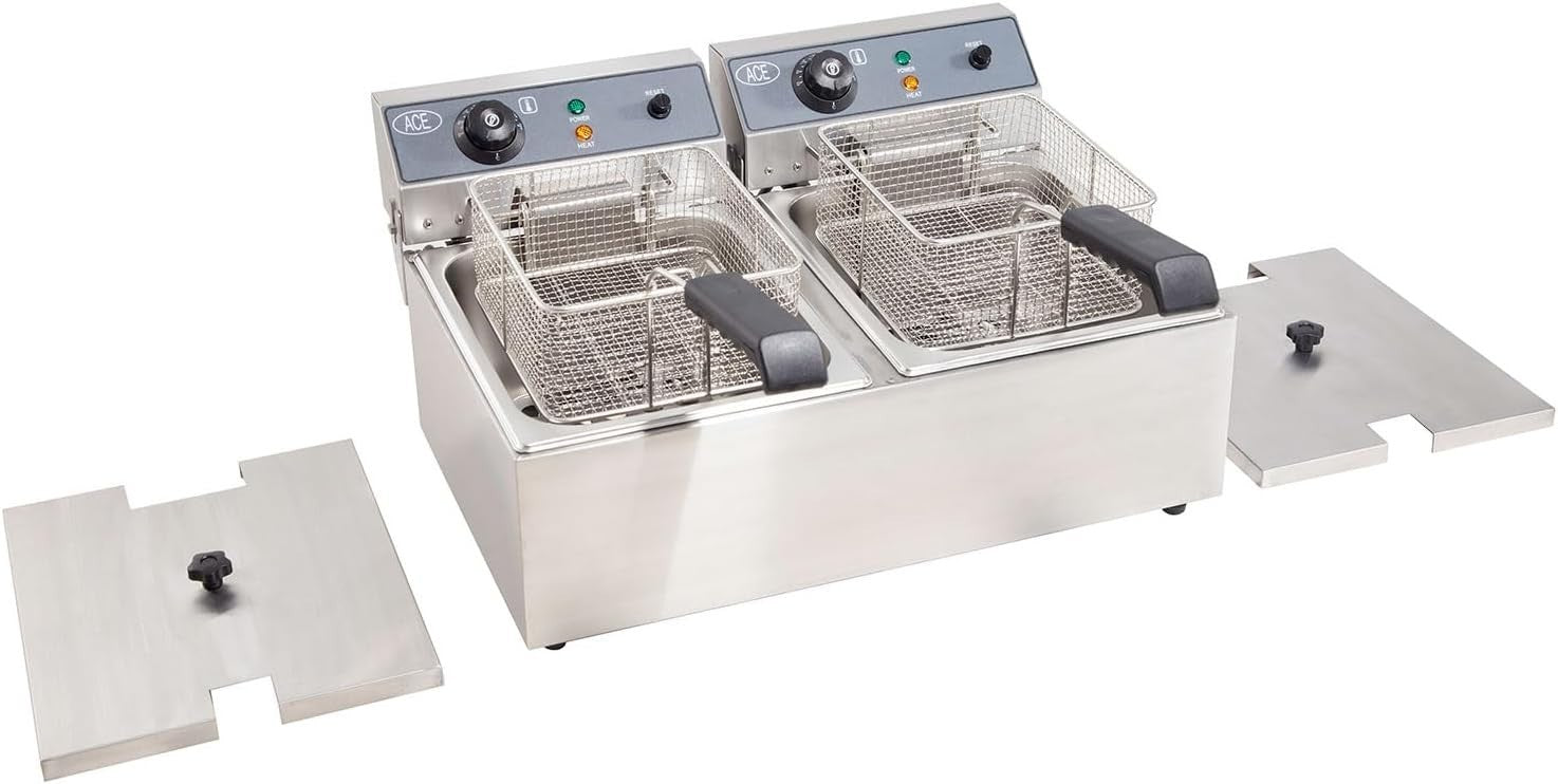 Commercial Electric Deep Fryer 20L Dual Tank 6000W Stainless Steel Countertop