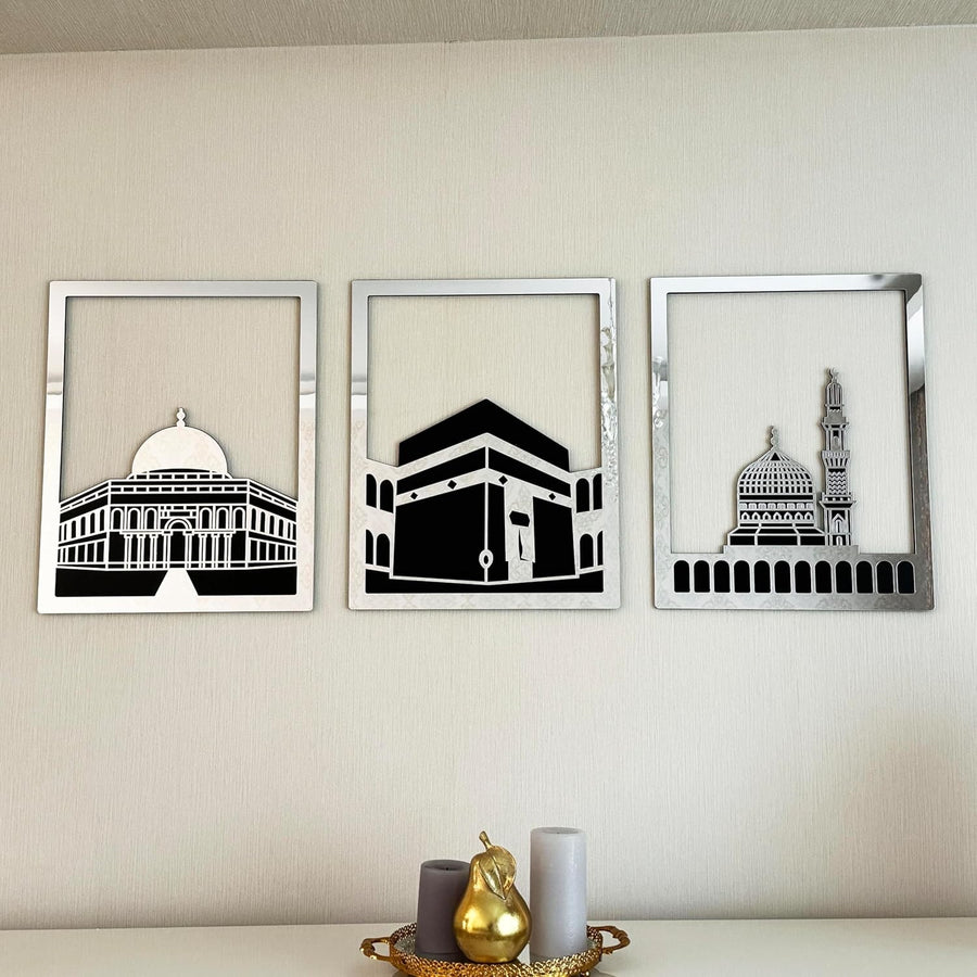 Islamic Wooden Wall Art Set Masjid Al Aqsa Kaaba Nabawi Decor Ramadan Gift