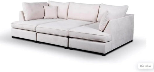 U Silver Shape 5 Seater Corner Sofa w/ Footstool – Foam Filled Chenille Couch