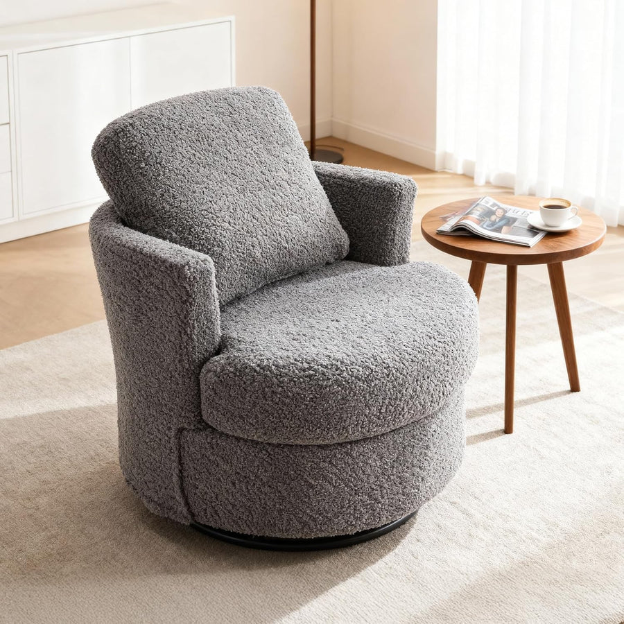Grey Teddy Swivel Cuddle Chair Boucle Armchair with Storage