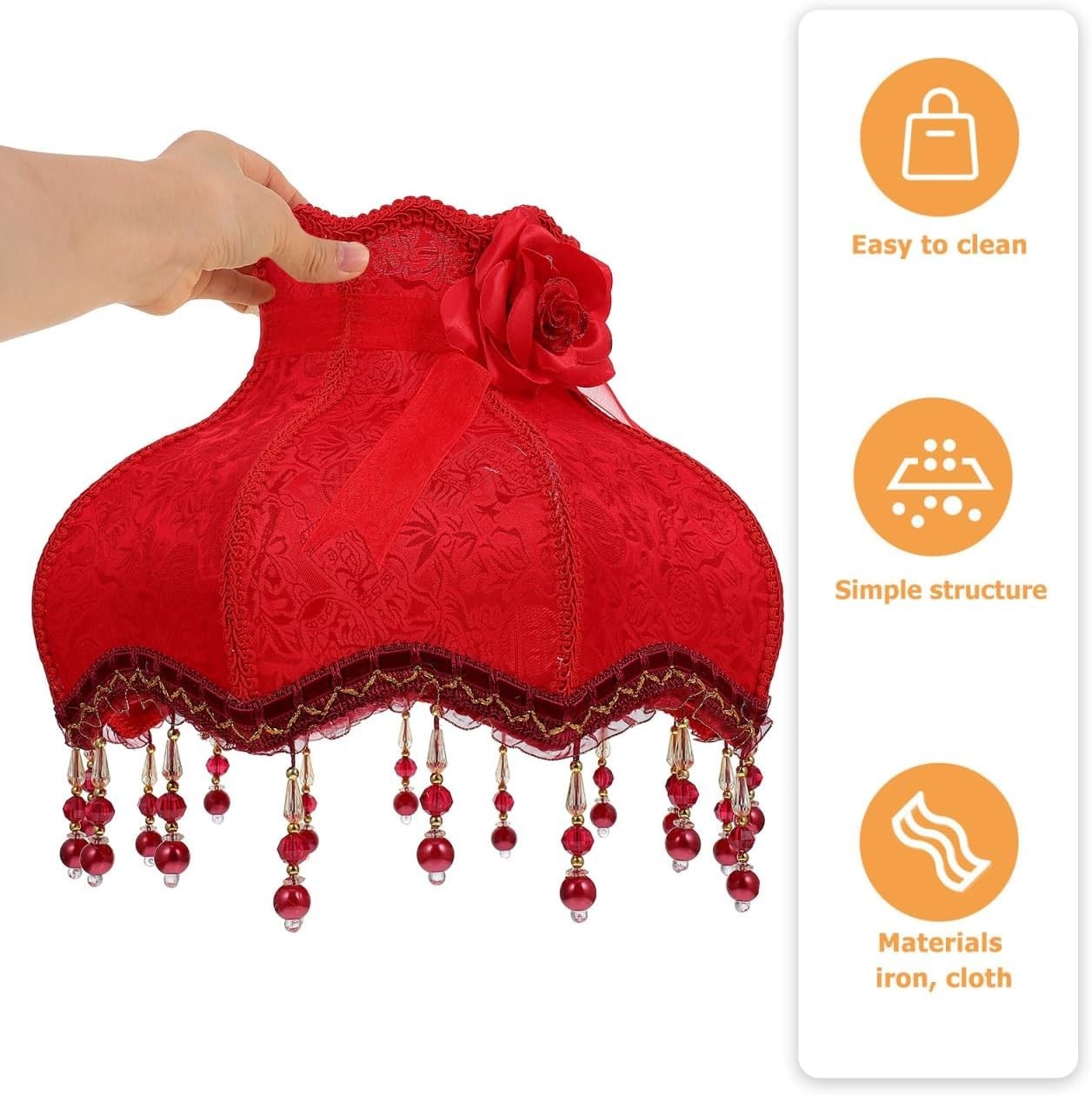 Vintage Red Lace Lampshade Fabric Beaded Table Floor Lamp Shade E27