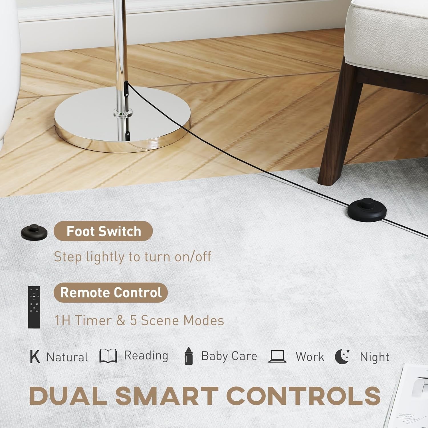 Dimmable Floor Lamp with Remote Height Adjustable Linen Shade Standing Light