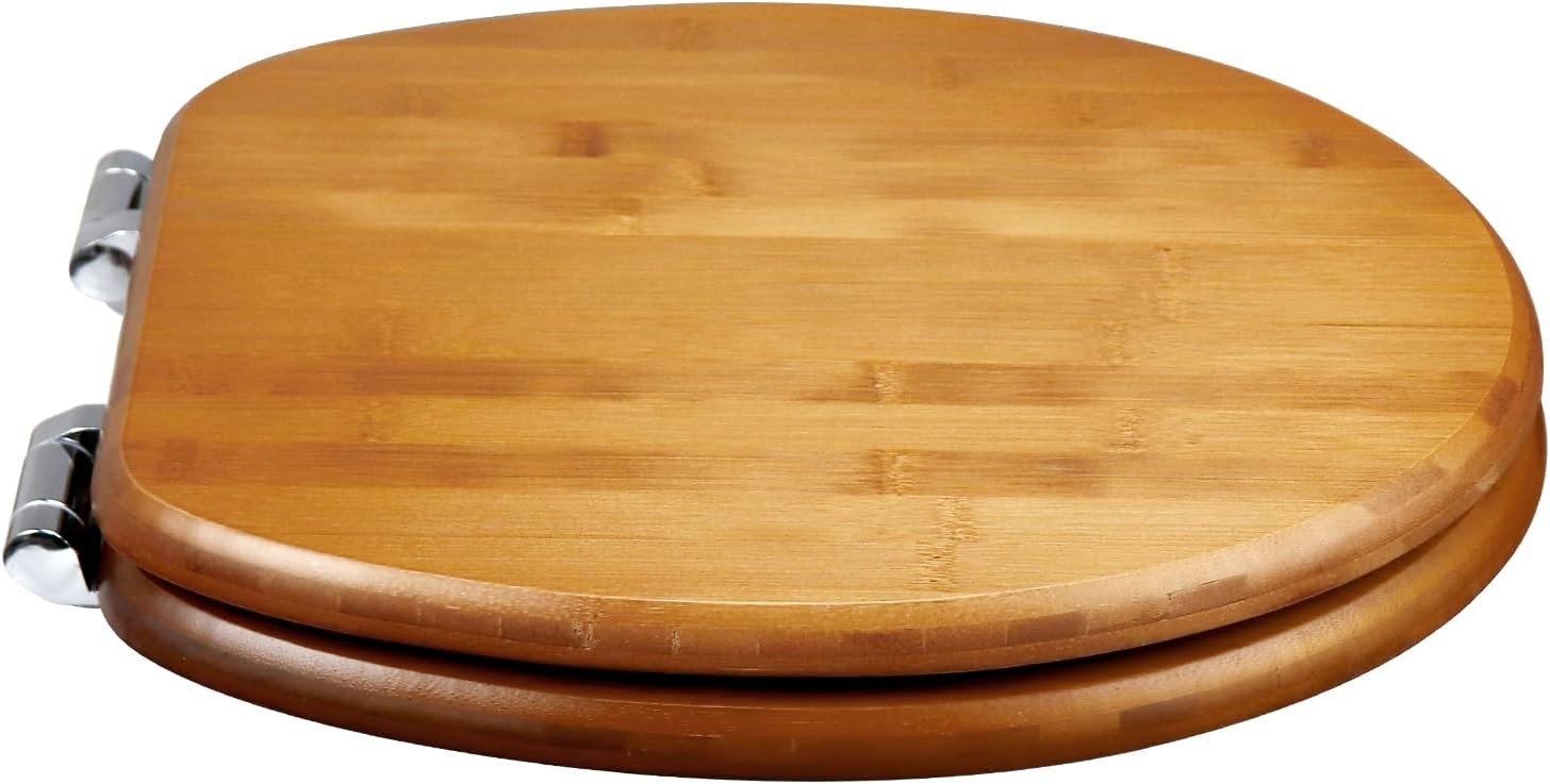 Bamboo Wood Toilet Seat Soft Close Metal Hinges Oval Easy Install 45x37cm