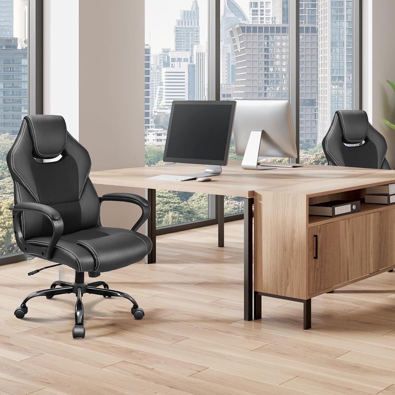 Ergonomic Racing Gaming Desk Chair Swivel Black Faux Leather Adjustable PC Offic