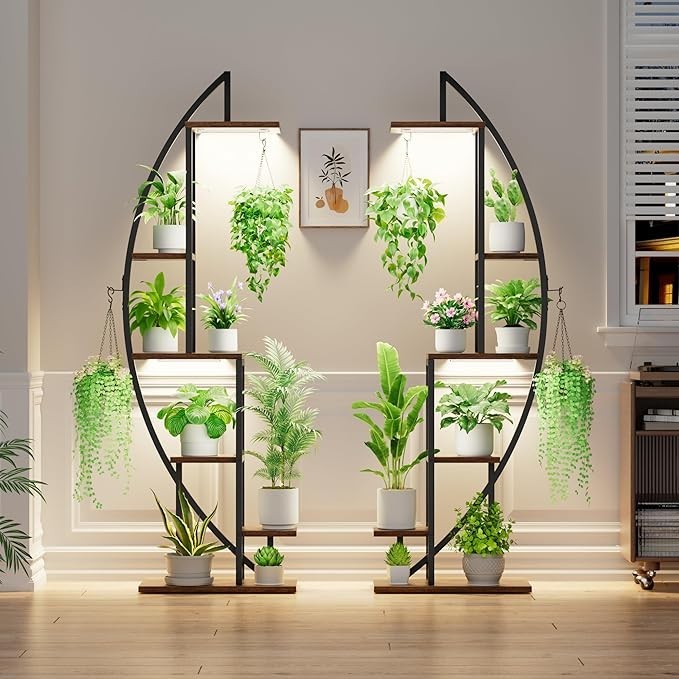 6 Tier Half Moon Plant Stand with Grow Lights Indoor Metal Flower Shelf