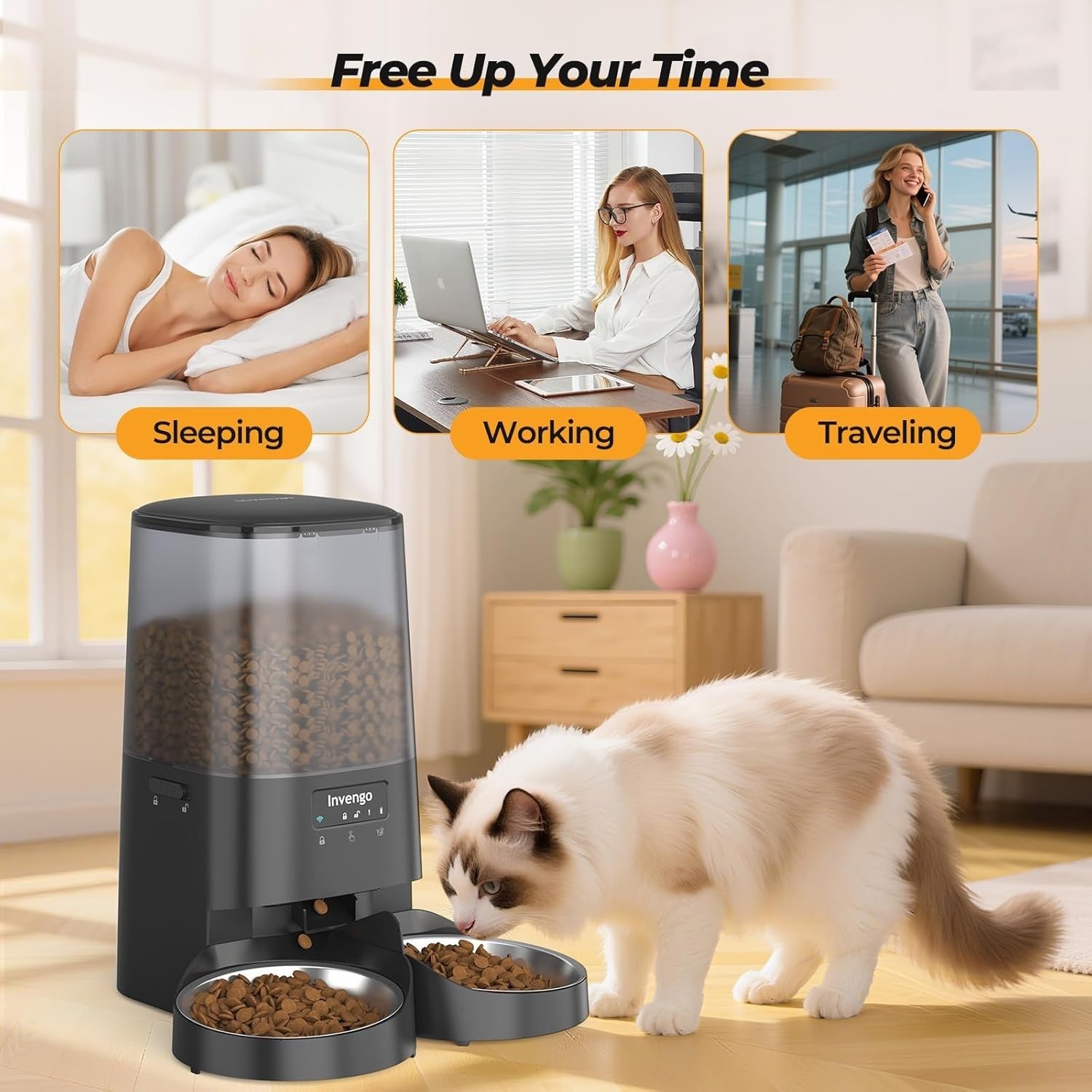 5L WiFi Automatic Cat Feeder Dual Bowl App Control Food Dispenser