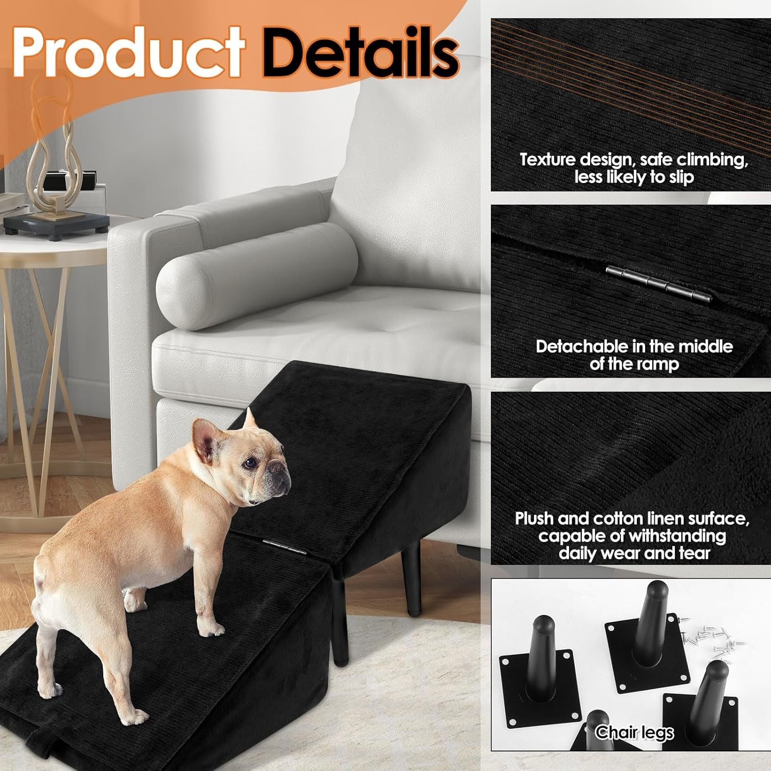 2‑in‑1 Foldable Dog Ramp & Ottoman Pet Steps – Non‑Slip Lightweight Ramp
