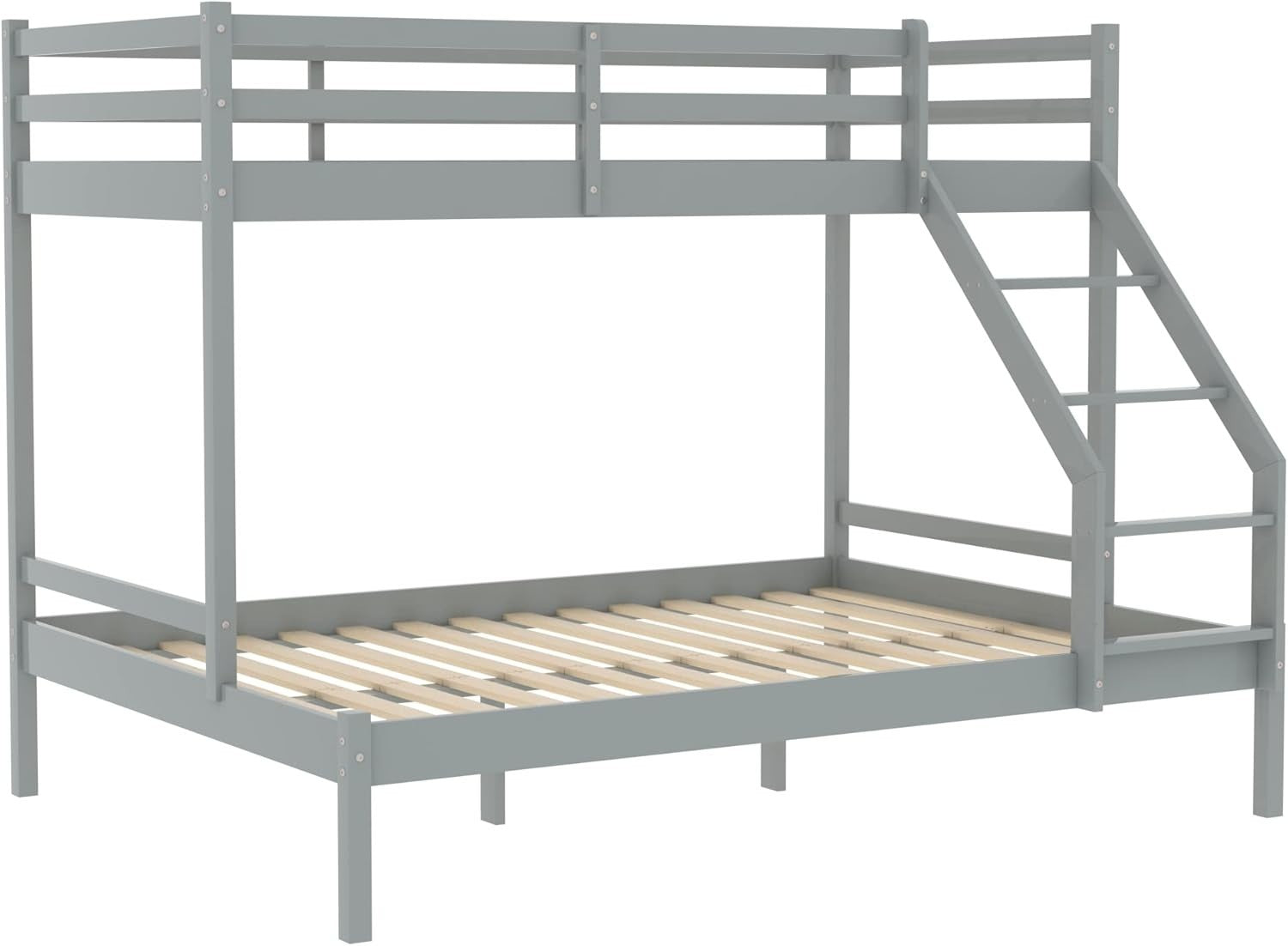 Triple Bunk Bed Grey Wooden Frame Kids Sleeper with Ladder 4FT 3FT Safe