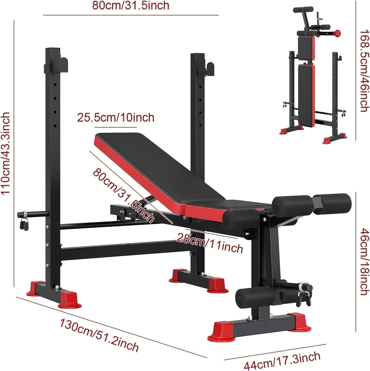 Multi-Function Folding Bench With Squat Rack Leg Developer 250kg