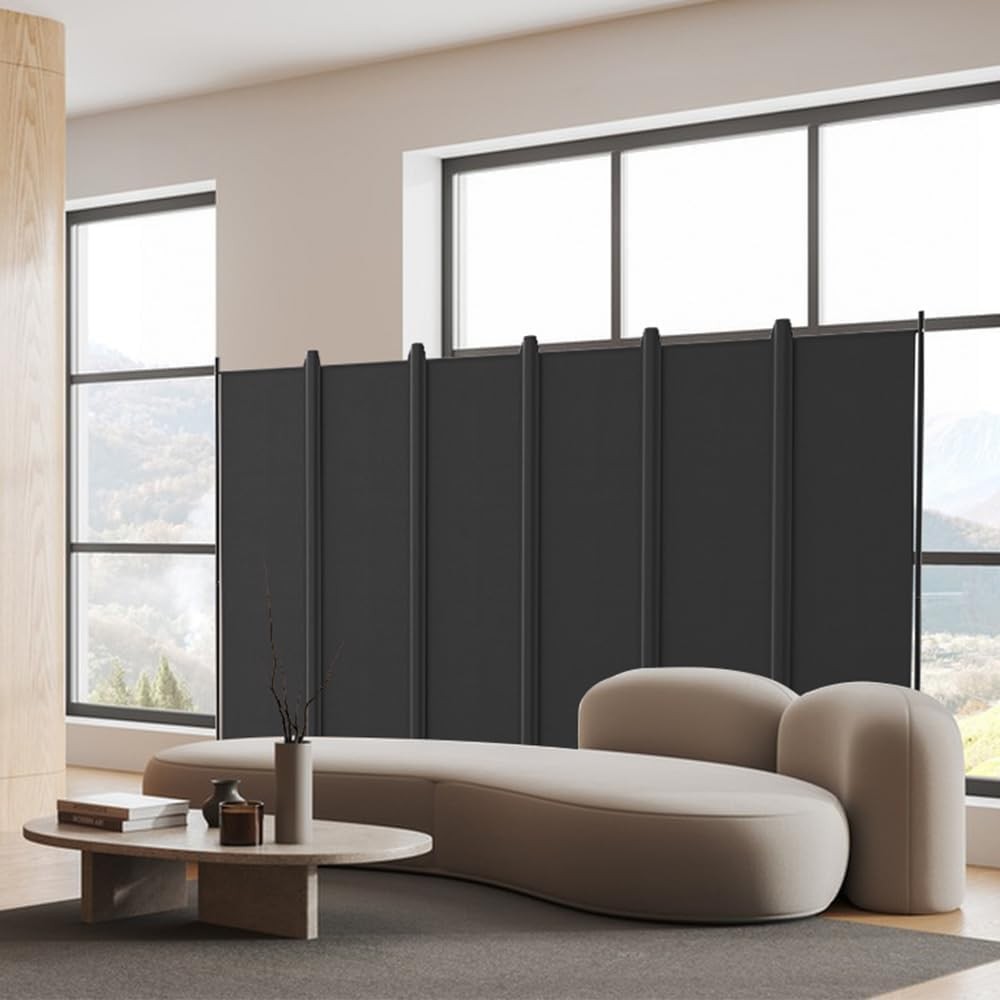 6 Panel Room Divider Folding Privacy Screen with Lockable Wheels – Large Black P