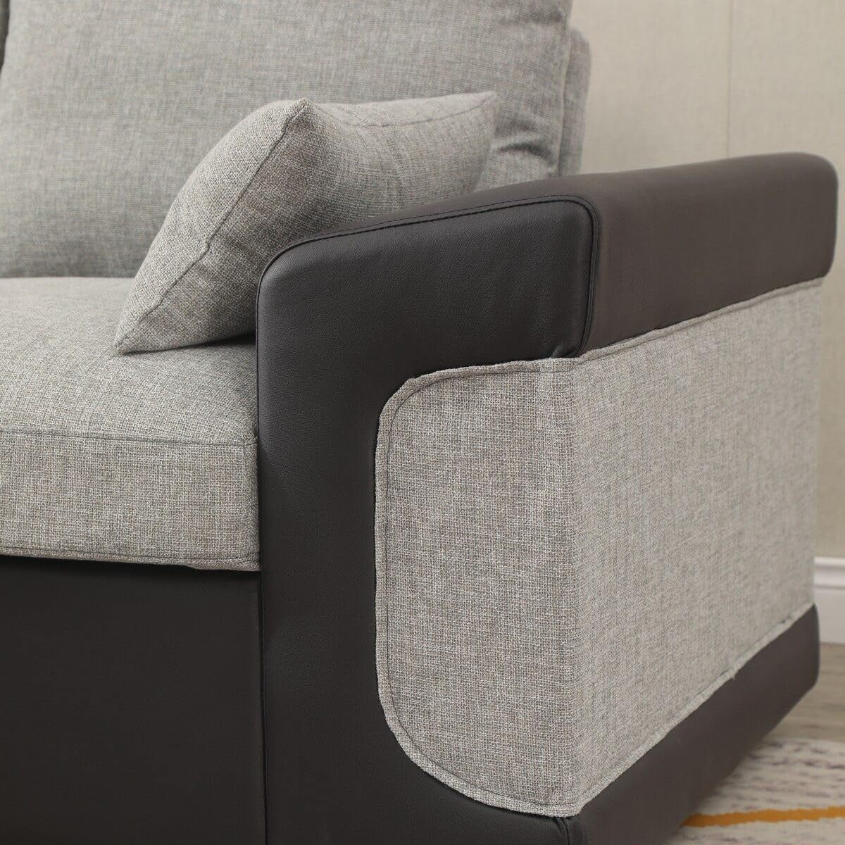 4 Seater Corner Sofa with USB Port & Chaise – Linen & Faux Leather