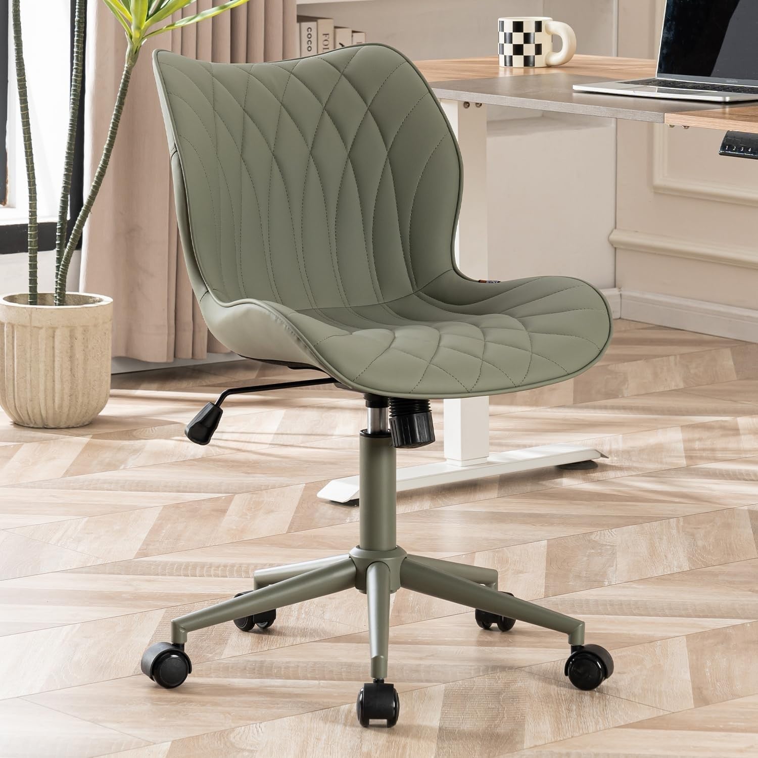 Ergonomic Swivel Desk Chair Armless Adjustable Height Home Office Faux Leather