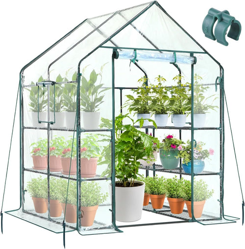 Walk-In 3 Tier 12 Shelf Greenhouse | Clear PVC Cover Heavy-Duty Garden Growhouse