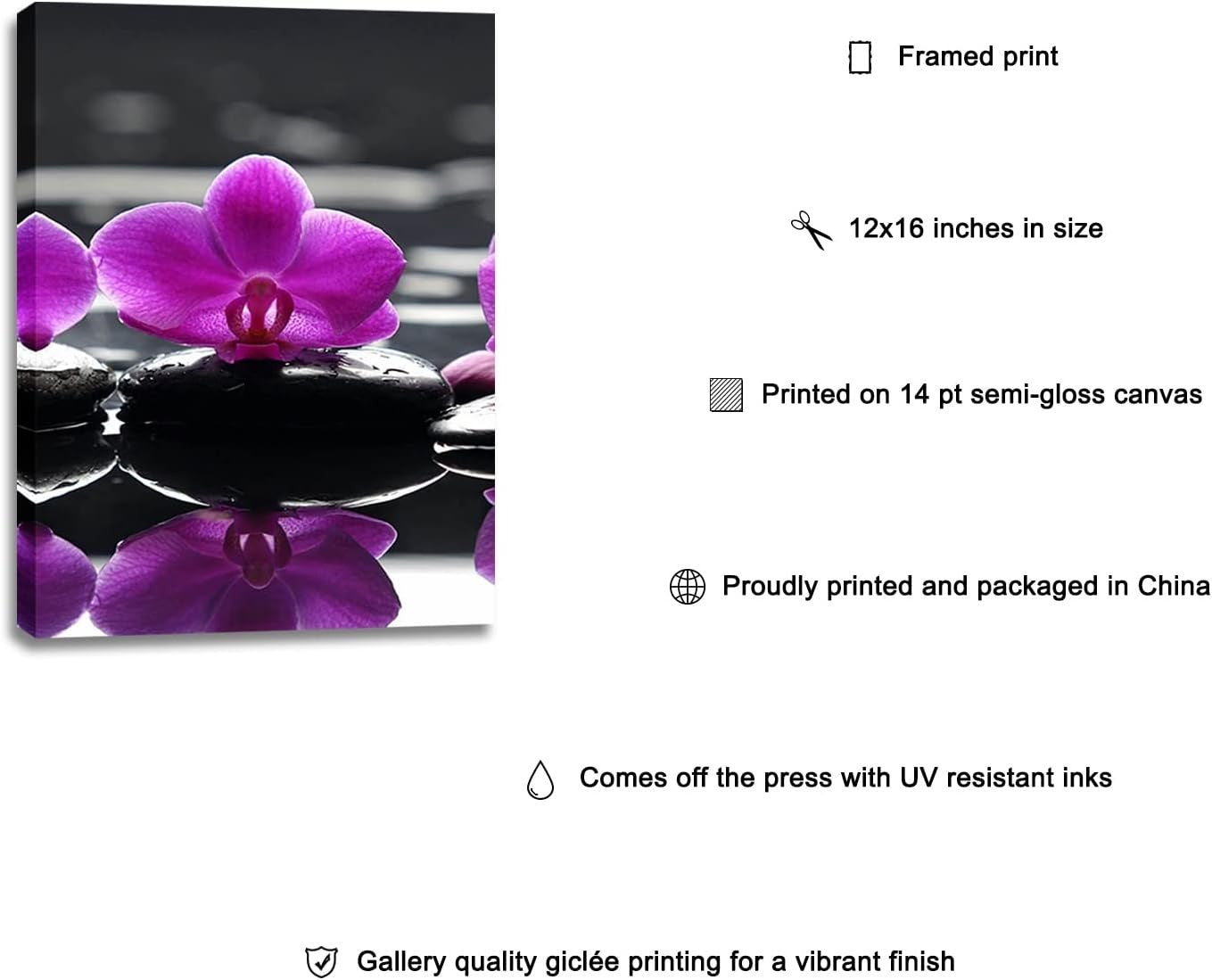 3‑Piece Purple Orchid & Black Stone Canvas Wall Art 12×16″ Decor
