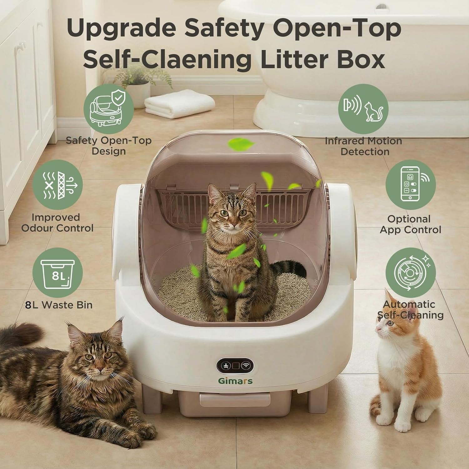 XXL Self Cleaning Cat Litter Box App Control Open Top Champagne