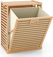 Bamboo Laundry Basket Cabinet Tilt Out Hamper with Liner Bag Natural
