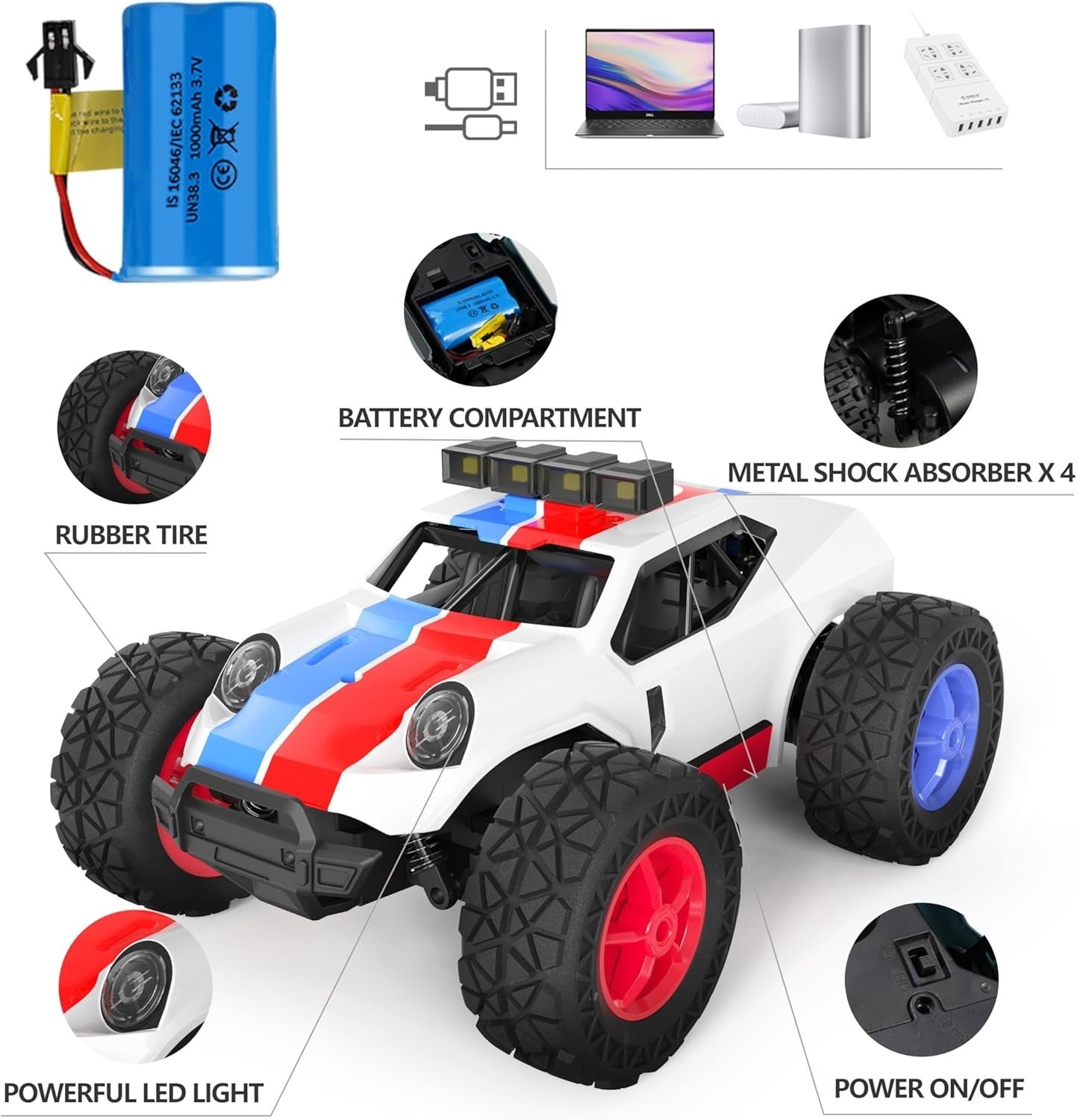 1:20 RC Off-Road Car 20KM/H 2.4GHz 2 Batteries 50min LED Headlight Toy