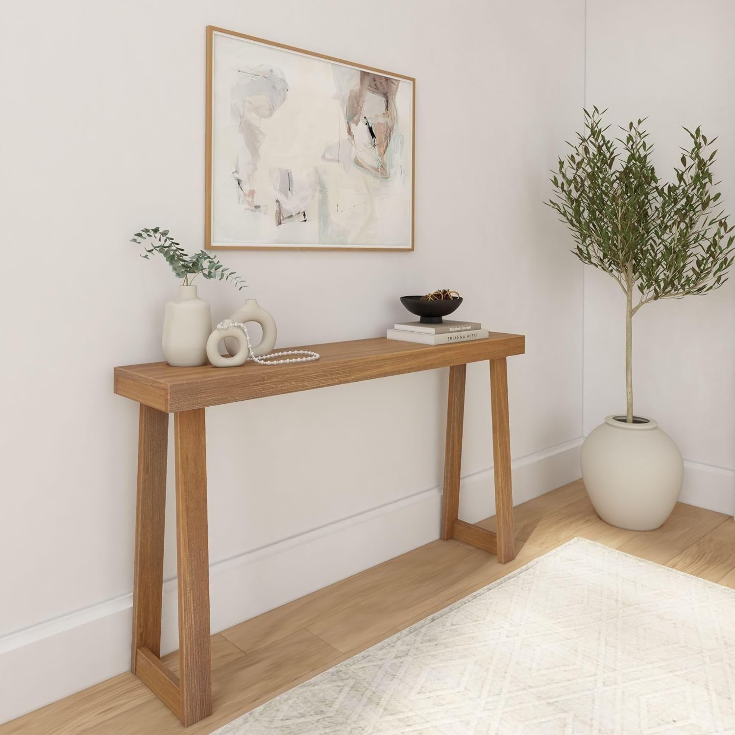 56 Inch Solid Wood Console Table – Slim Entryway Sofa Accent, Pecan