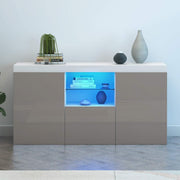 RGB LED TV Cabinet Grey Gloss Sideboard Unit 3 Door Storage 130cm Modern
