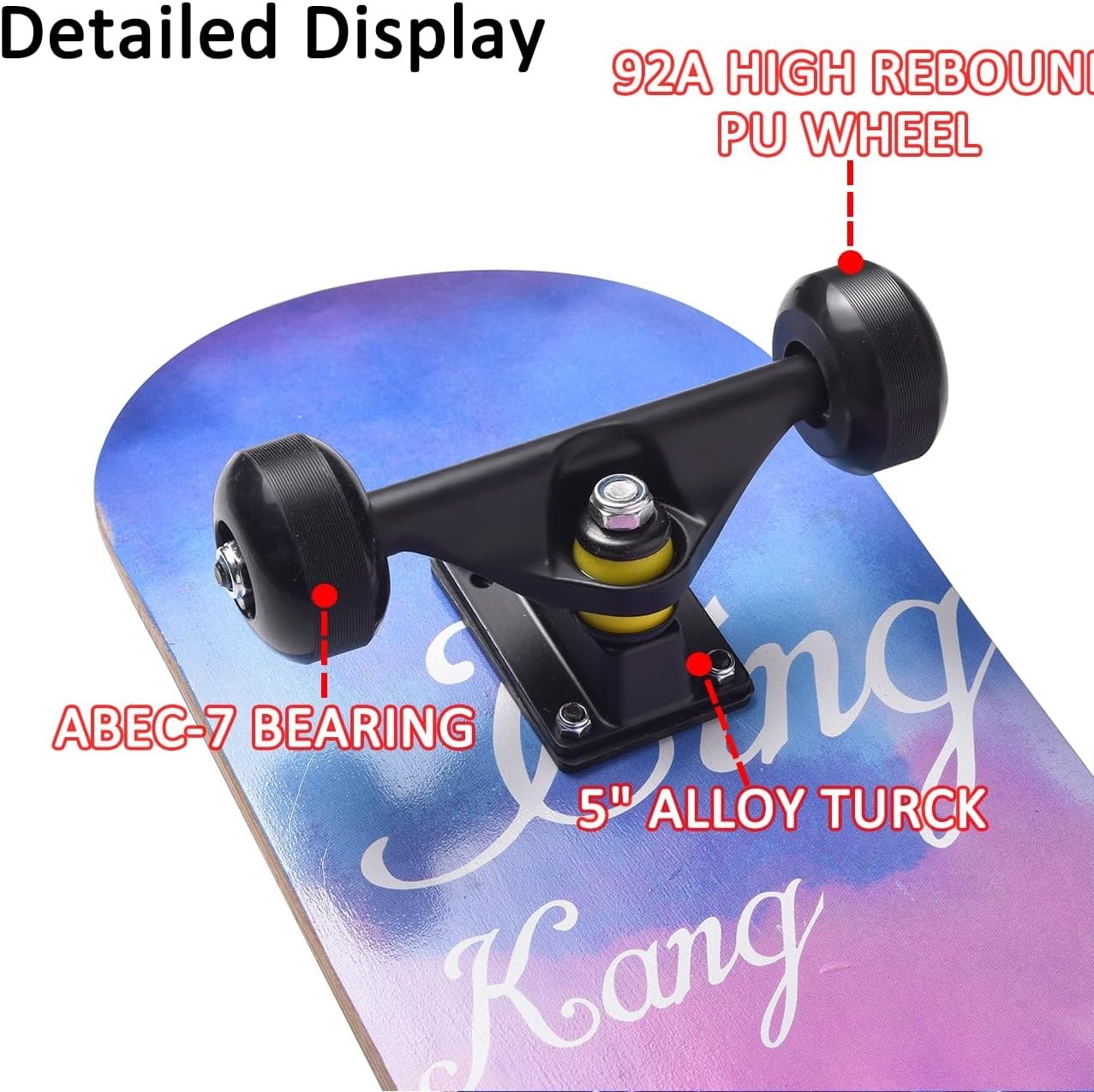 31" Maple Double Kick Skateboard Beginners Kids Teens Pink C w/ T-Tool Grip Deck
