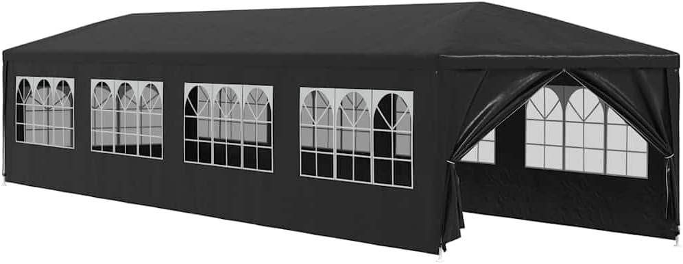 12x3m Anthracite Party Tent Gazebo Marquee PE Canopy Steel Frame Sides