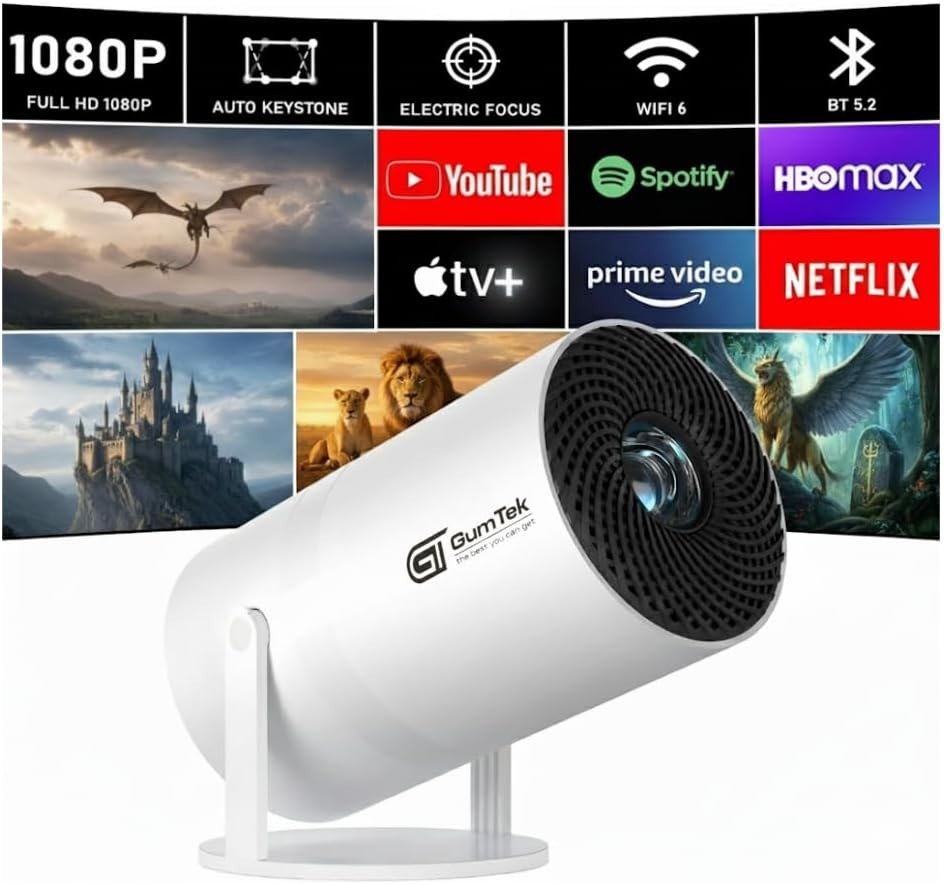 4K Smart Projector 1080P WiFi 6 Bluetooth 210° Rotating Netflix