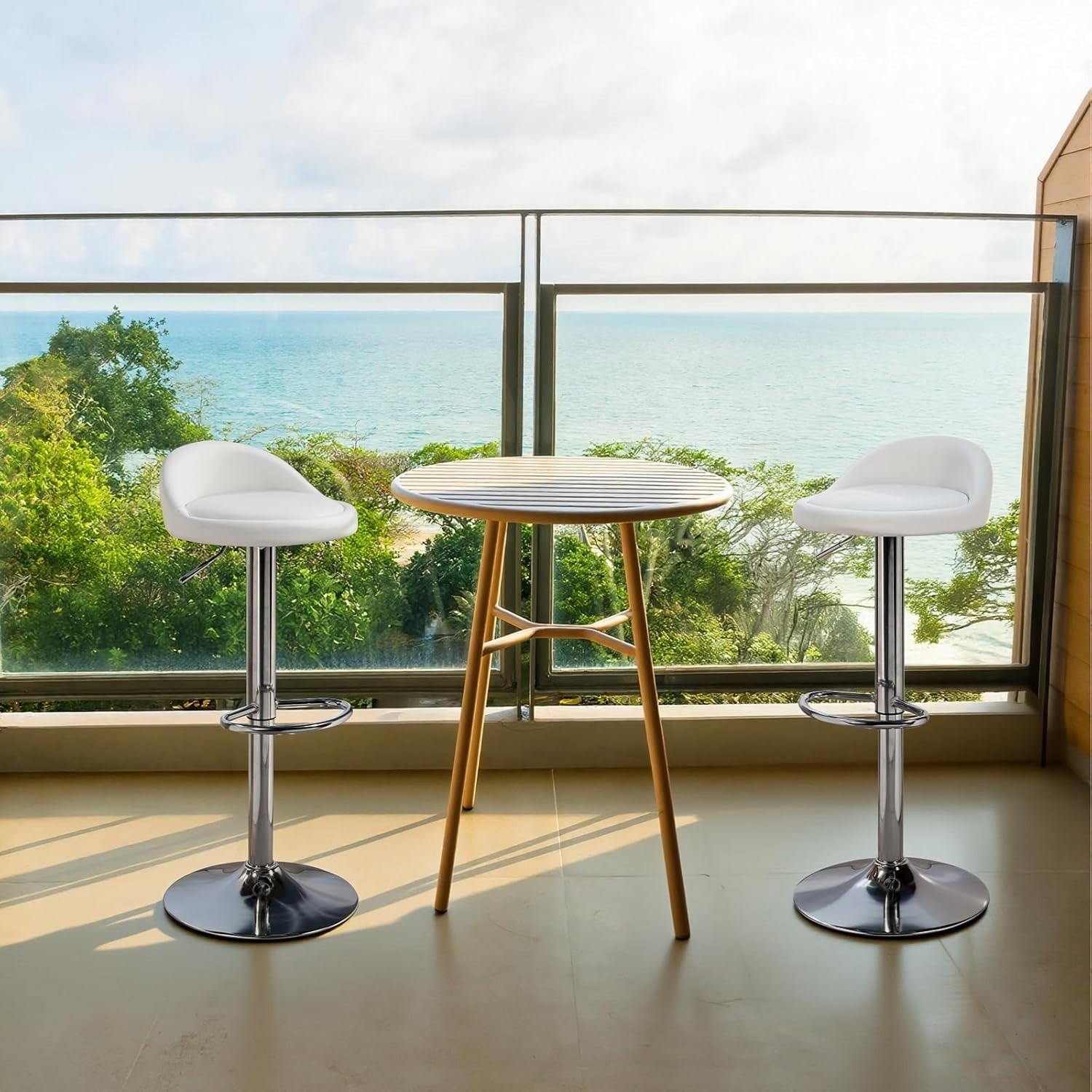 Adjustable Swivel Bar Stools Set of 2 Faux Leather Counter Chairs White