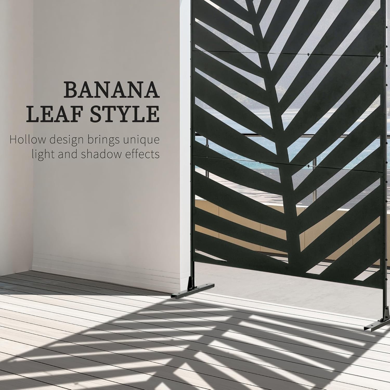 Garden Privacy Screen Freestanding Metal Divider Banana Leaf 6.5FT Outdoor Panel