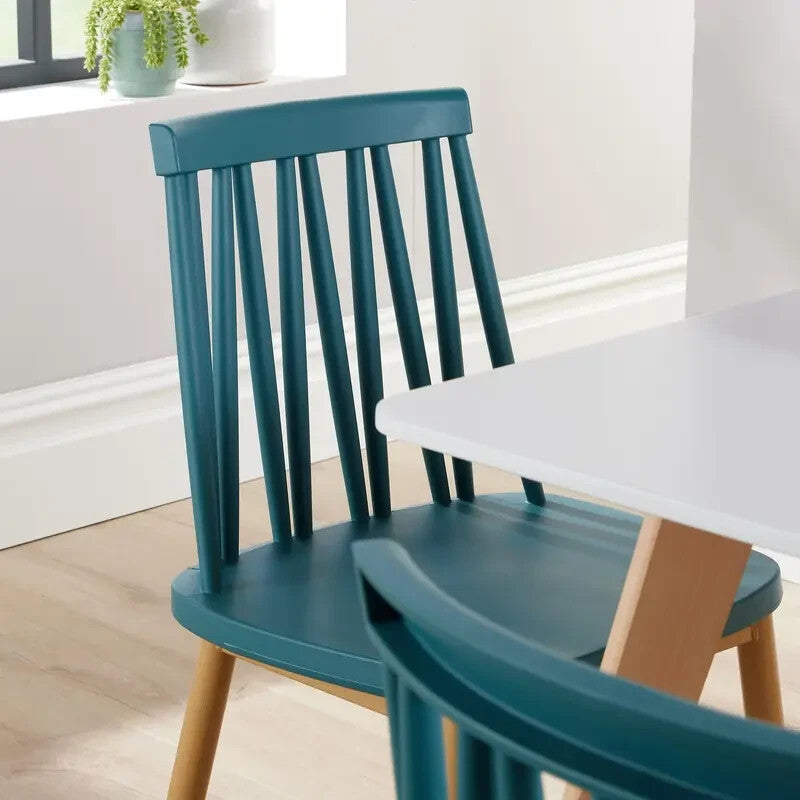 2 Seater Dining Table Set White MDF Top & Teal Chairs Modern Scandi Style