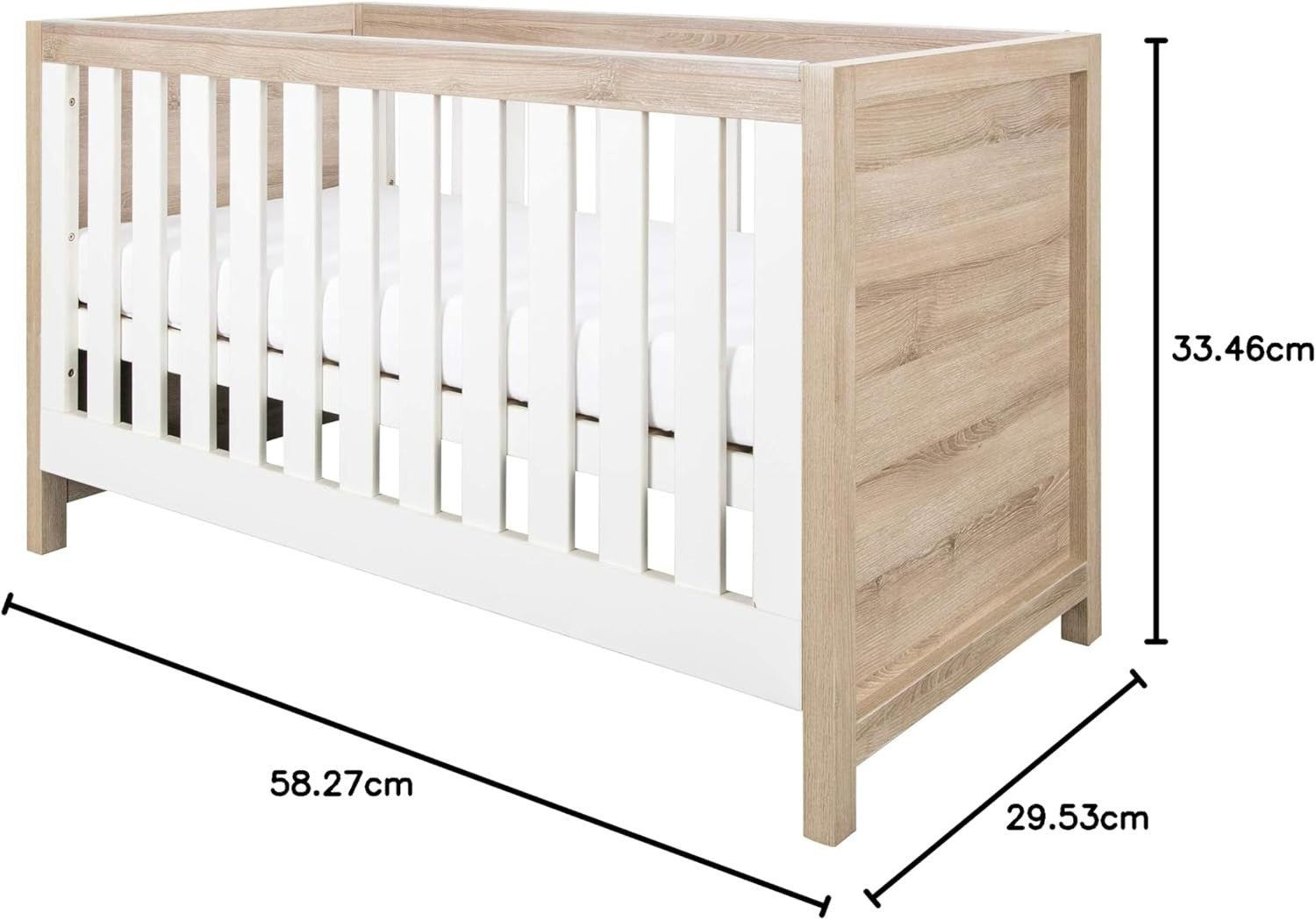 3in1 Wooden Baby Cot Bed Toddler Day Bed Adjustable Rails Oak White 140x70