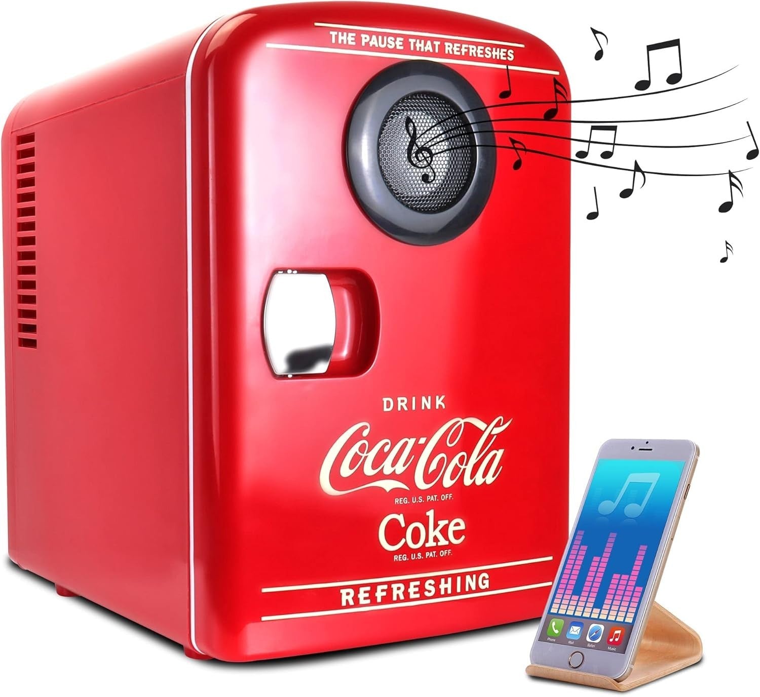 4L Mini Fridge Portable Cooler & Warmer Retro Bluetooth Speaker Red