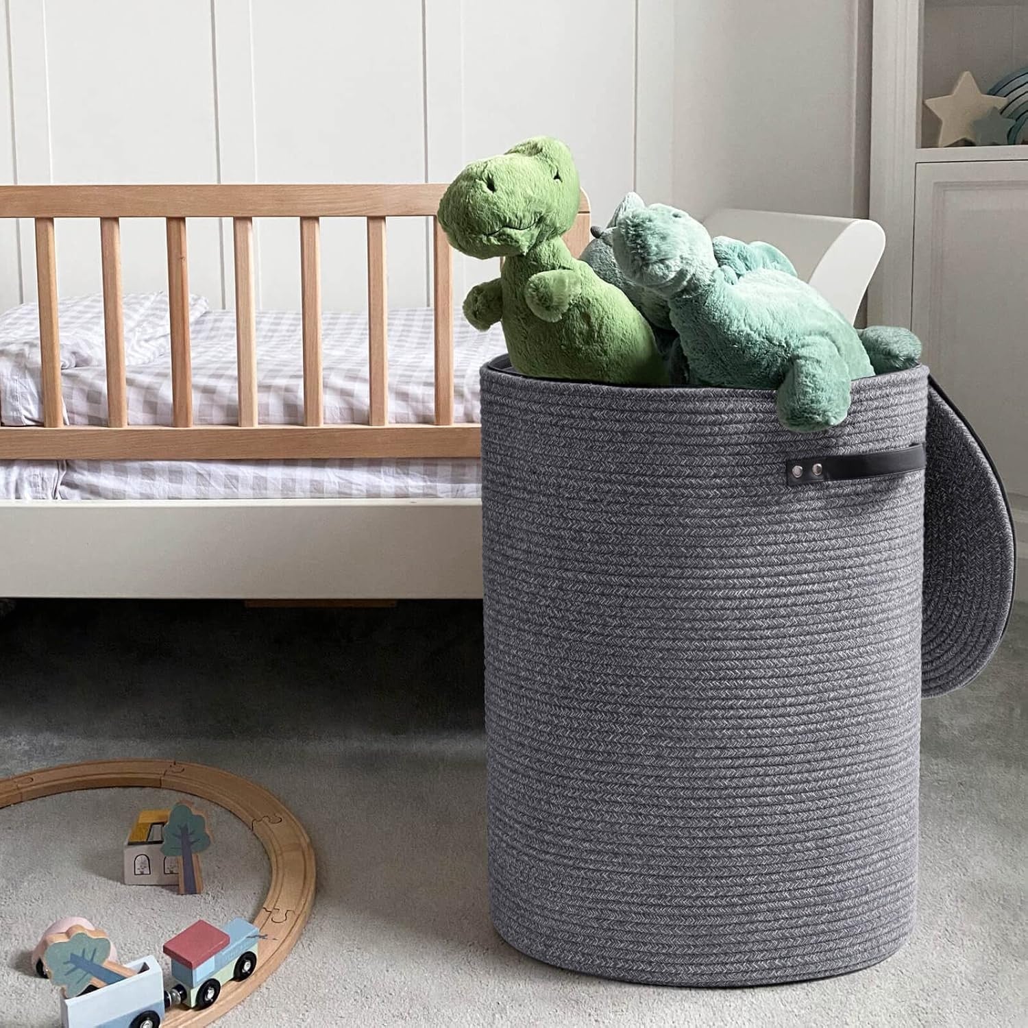 58L Tall Rope Laundry Hamper with Lid Foldable Clothes Basket Grey Storage Bin