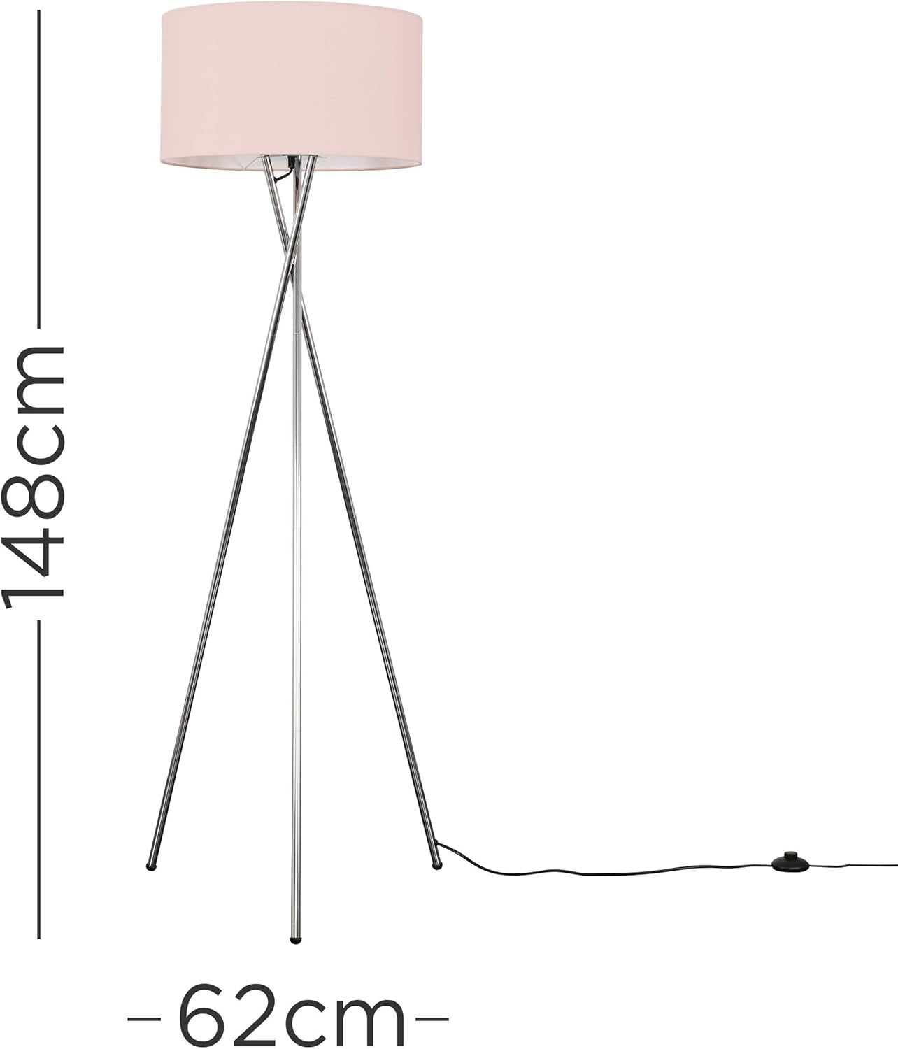 Modern Chrome Tripod Floor Lamp Pink Shade Tall Living Room Bedroom Light