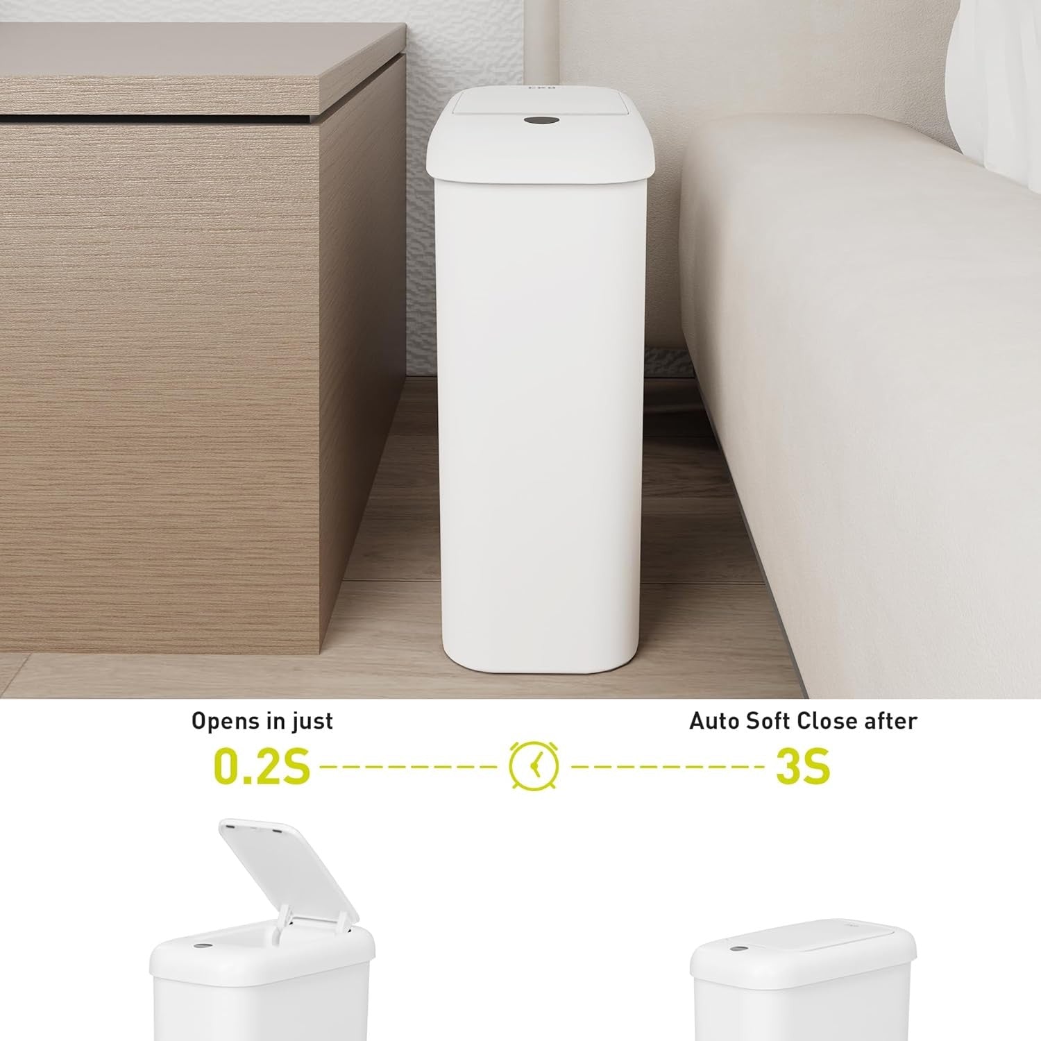 10L Automatic Bathroom Bin Slim Touchless Motion Sensor White