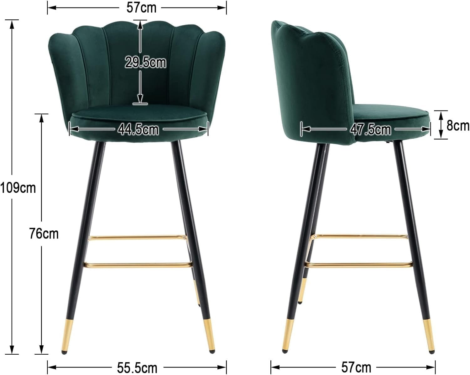 Green Velvet Bar Stools Set of 2 – Kitchen Counter Chairs